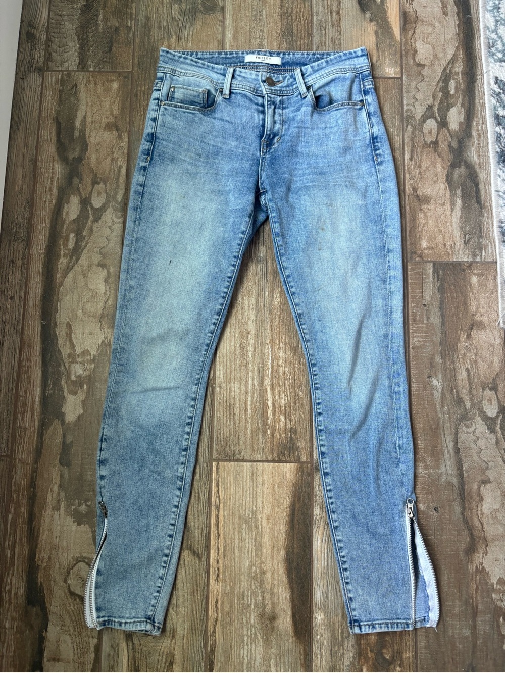 Fidelity Light Blue Skinny Jeans with Ankle Zips